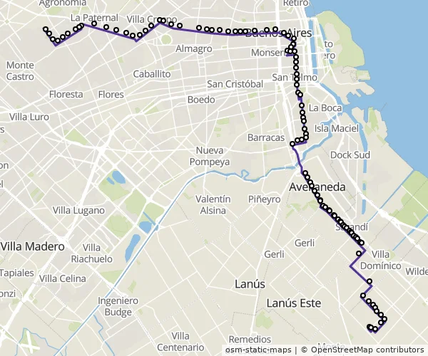 Mapa do itinerário da linha