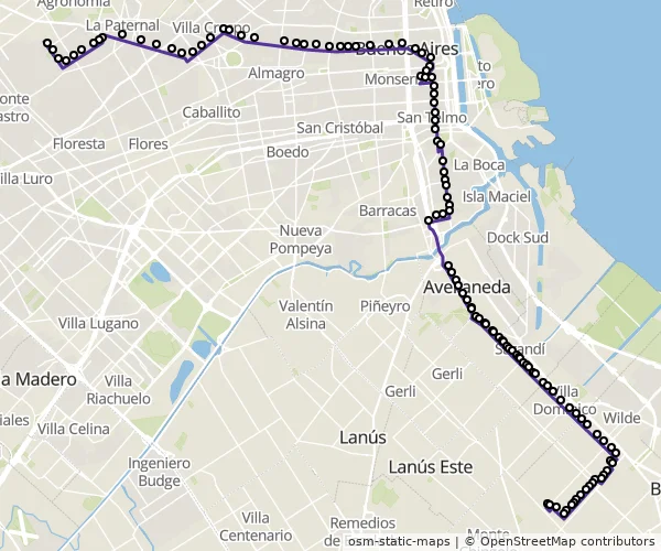 Mapa do itinerário da linha