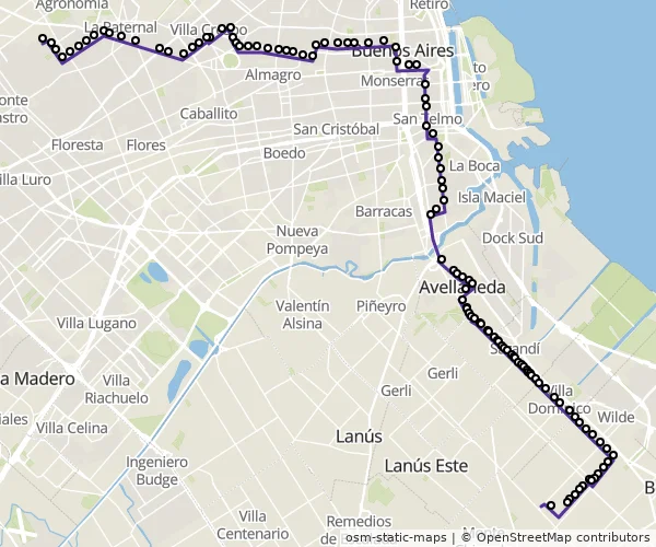 Mapa do itinerário da linha