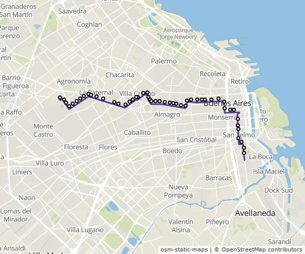 Mapa do itinerário da linha