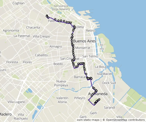Mapa do itinerário da linha