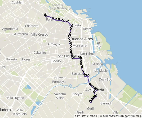Mapa do itinerário da linha