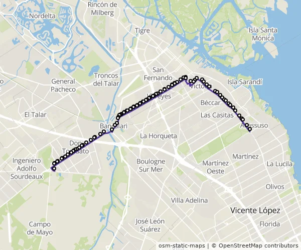 Mapa do itinerário da linha