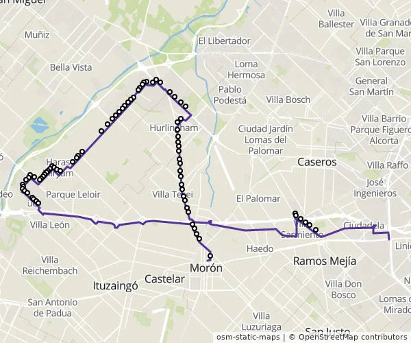 Mapa do itinerário da linha