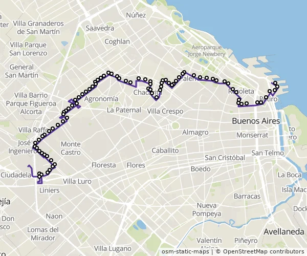 Mapa do itinerário da linha