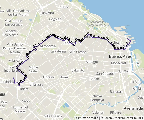 Mapa do itinerário da linha