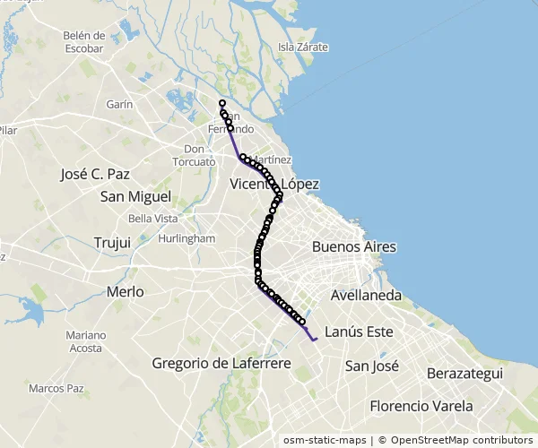 Mapa do itinerário da linha