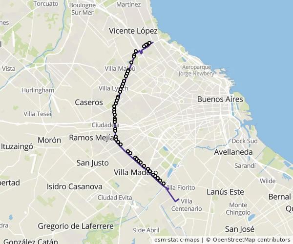 Mapa do itinerário da linha
