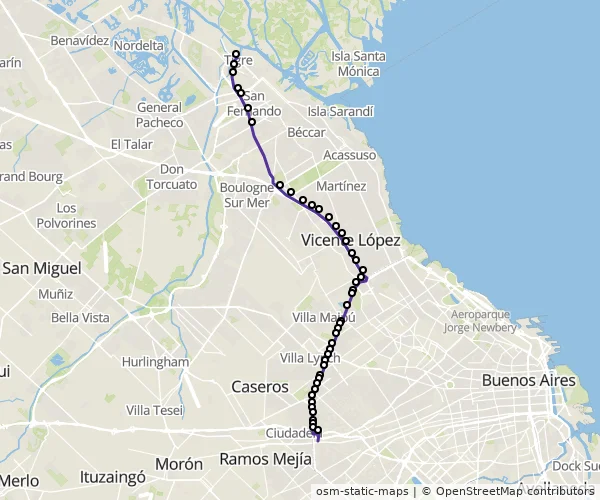 Mapa do itinerário da linha