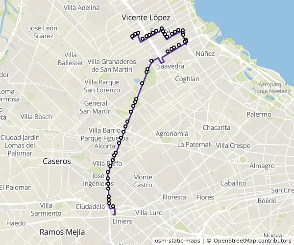 Mapa do itinerário da linha