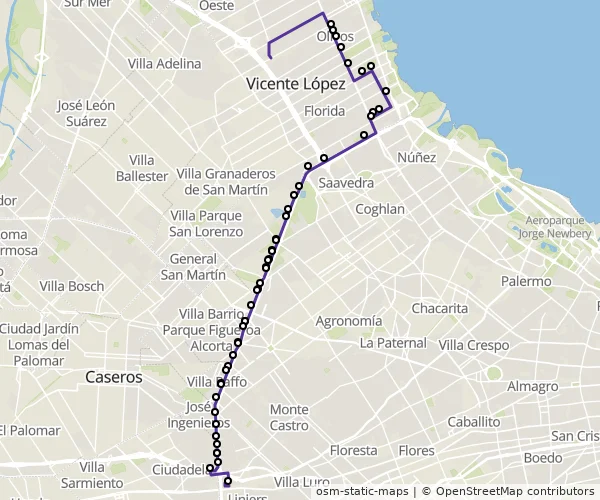 Mapa do itinerário da linha