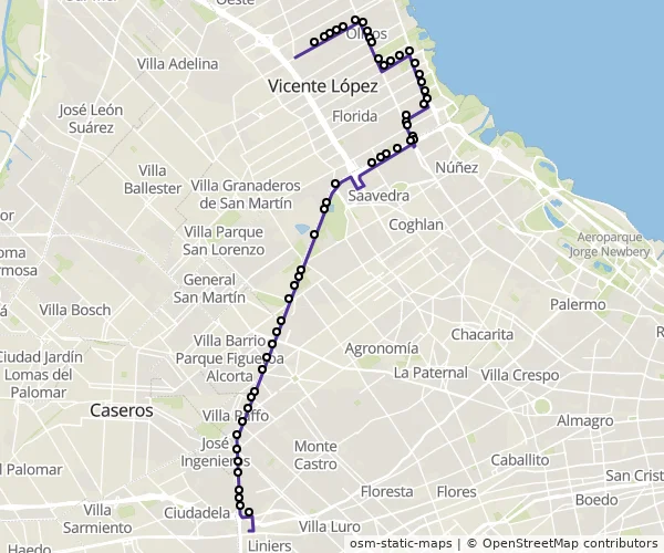 Mapa do itinerário da linha