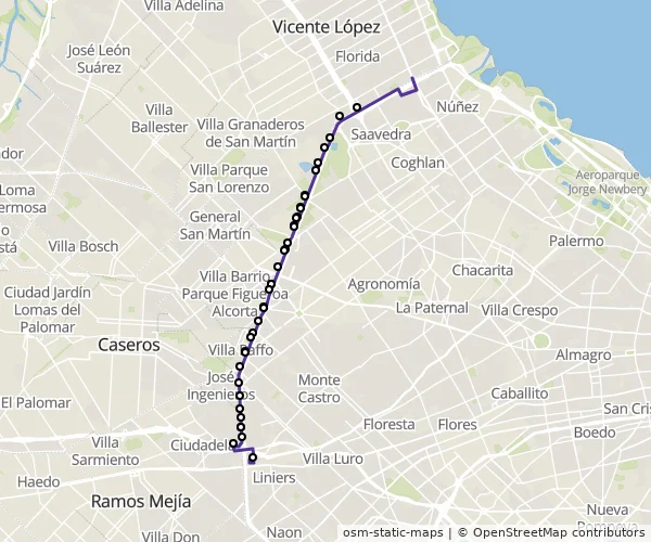 Mapa do itinerário da linha