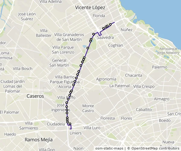 Mapa do itinerário da linha