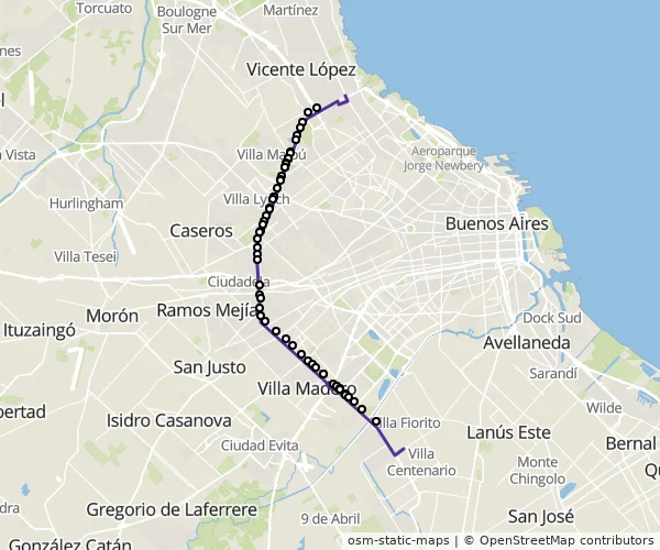 Mapa do itinerário da linha