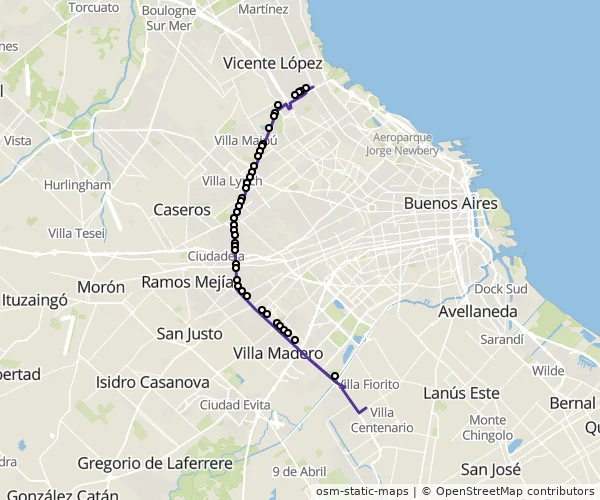 Mapa do itinerário da linha
