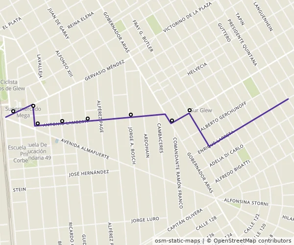 Mapa do itinerário da linha