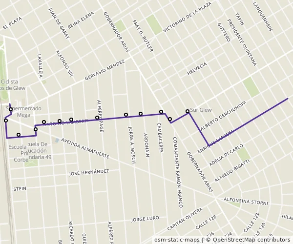Mapa do itinerário da linha