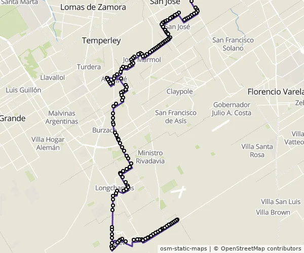 Mapa do itinerário da linha