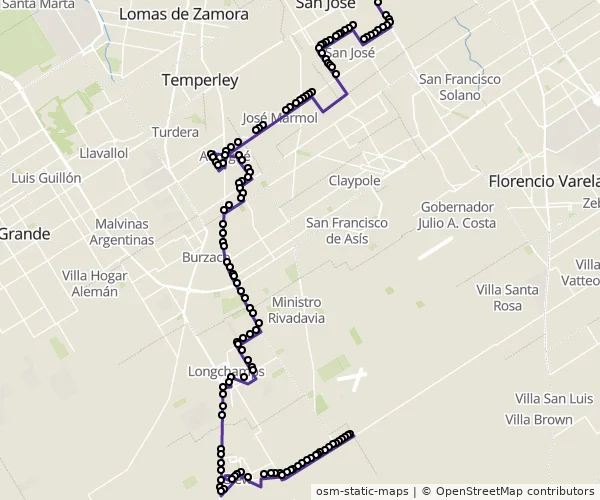 Mapa do itinerário da linha