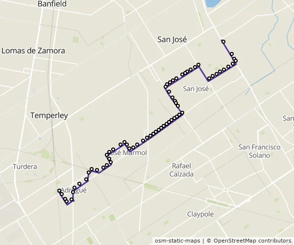 Mapa do itinerário da linha