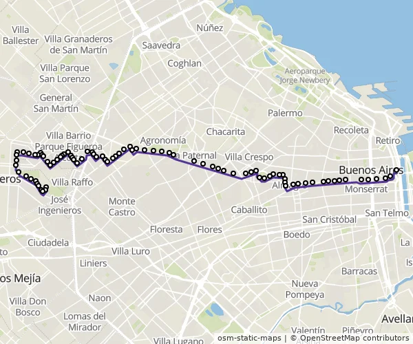 Mapa do itinerário da linha