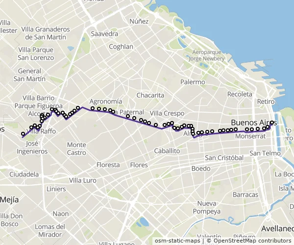 Mapa do itinerário da linha