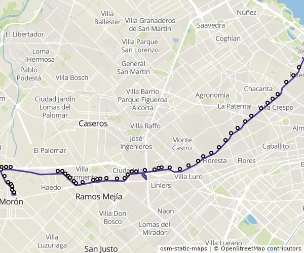 Mapa do itinerário da linha
