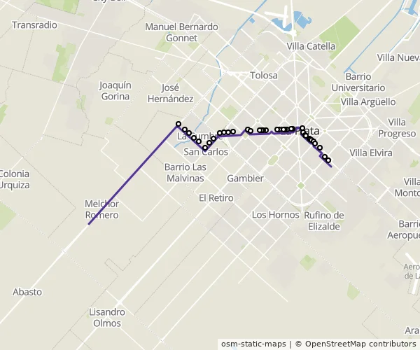 Mapa do itinerário da linha