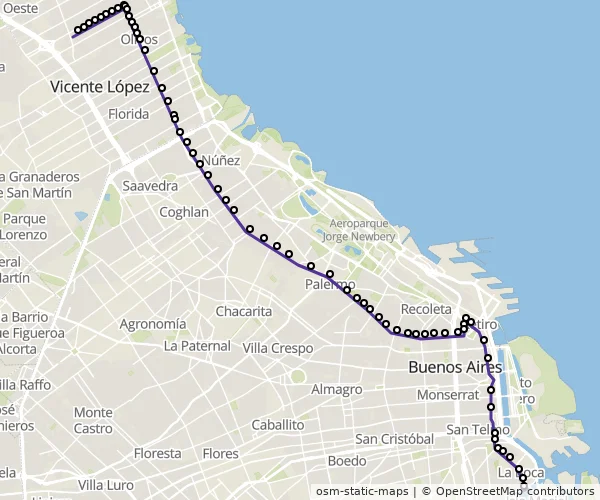 Mapa do itinerário da linha