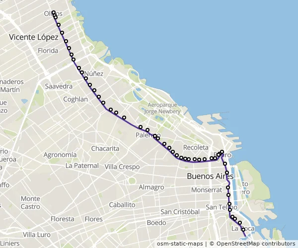 Mapa do itinerário da linha