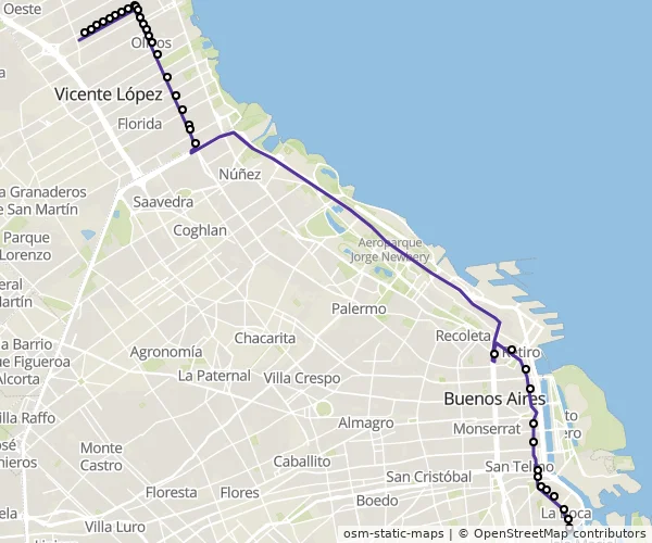 Mapa do itinerário da linha