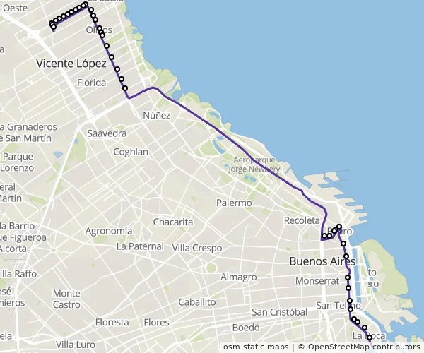 Mapa do itinerário da linha