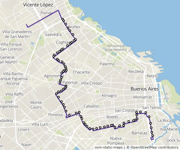 Mapa do itinerário da linha