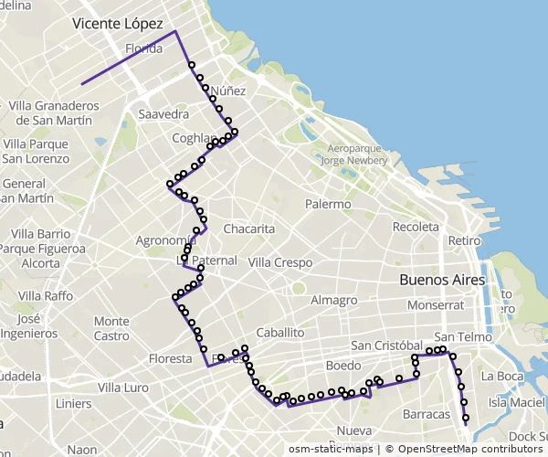 Mapa do itinerário da linha