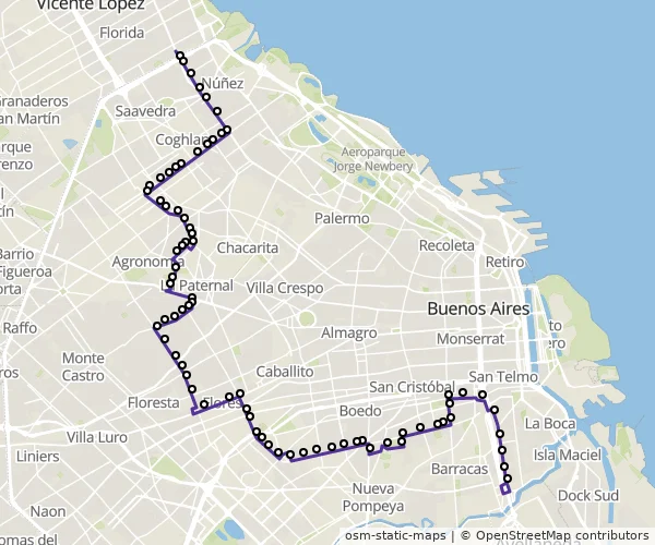 Mapa do itinerário da linha