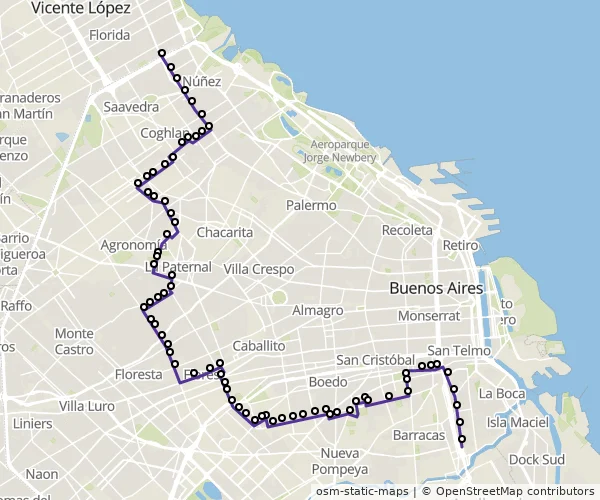 Mapa do itinerário da linha