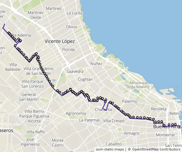 Mapa do itinerário da linha