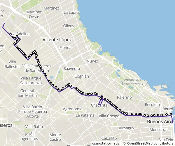 Mapa do itinerário da linha