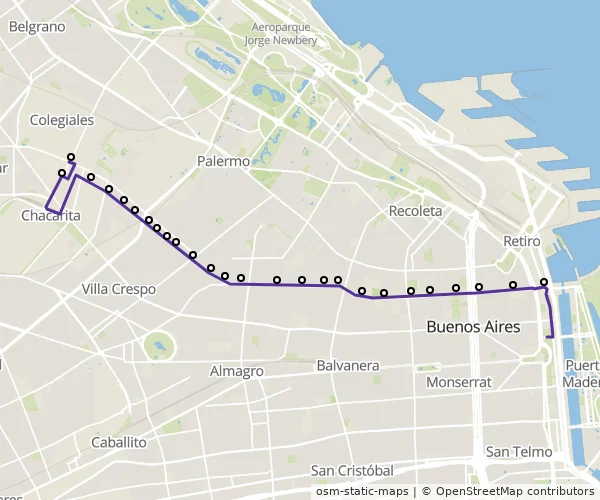 Mapa do itinerário da linha