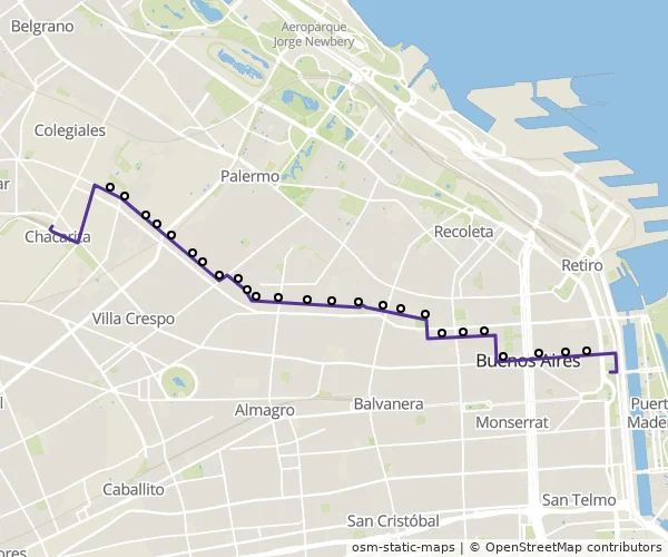 Mapa do itinerário da linha
