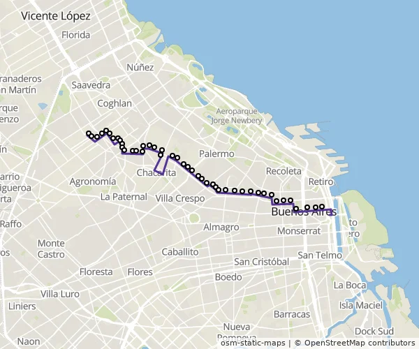 Mapa do itinerário da linha