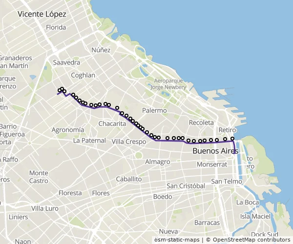 Mapa do itinerário da linha