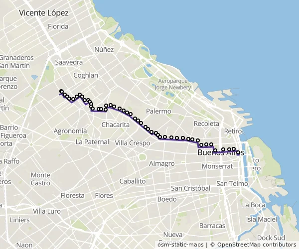 Mapa do itinerário da linha