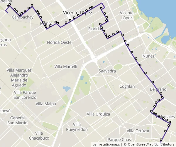 Mapa do itinerário da linha