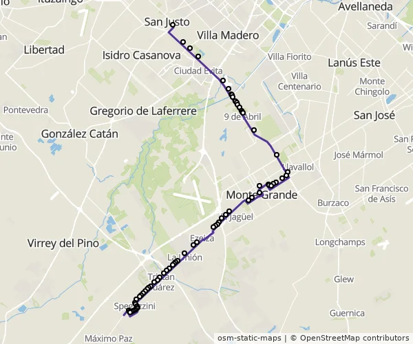 Mapa do itinerário da linha