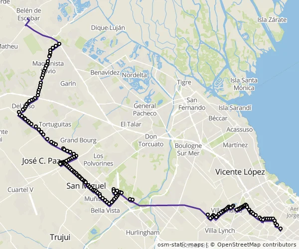 Mapa do itinerário da linha