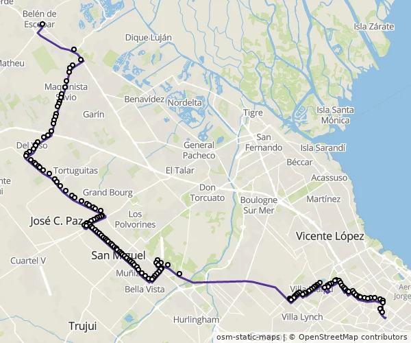 Mapa do itinerário da linha