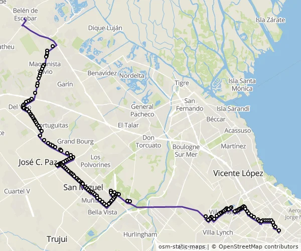 Mapa do itinerário da linha