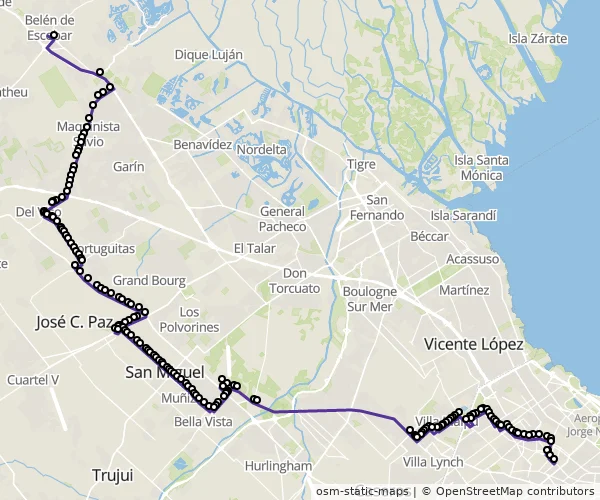 Mapa do itinerário da linha
